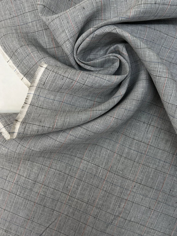 Leinen | grau checked | rote und blaue Akzente || 100% Leinen