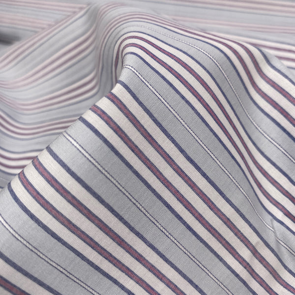 Deadstock aus Italien | Stoffstück: 1,50 m und 1,80 m | Baumwolle | grau/weinrot/weiß gestreift | 100 % Baumwolle