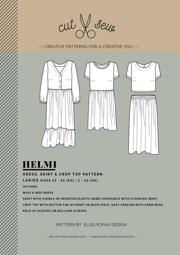 Papierschnittmuster | Helmi | Kleid, Rock, Crop Top | Frauen | 32 - 52